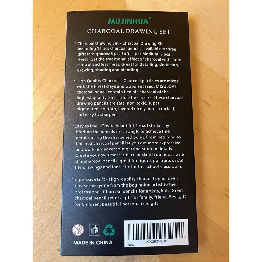 New in Box! Mujinjua Charcoal Drawing Pencil Set 12 Pcs